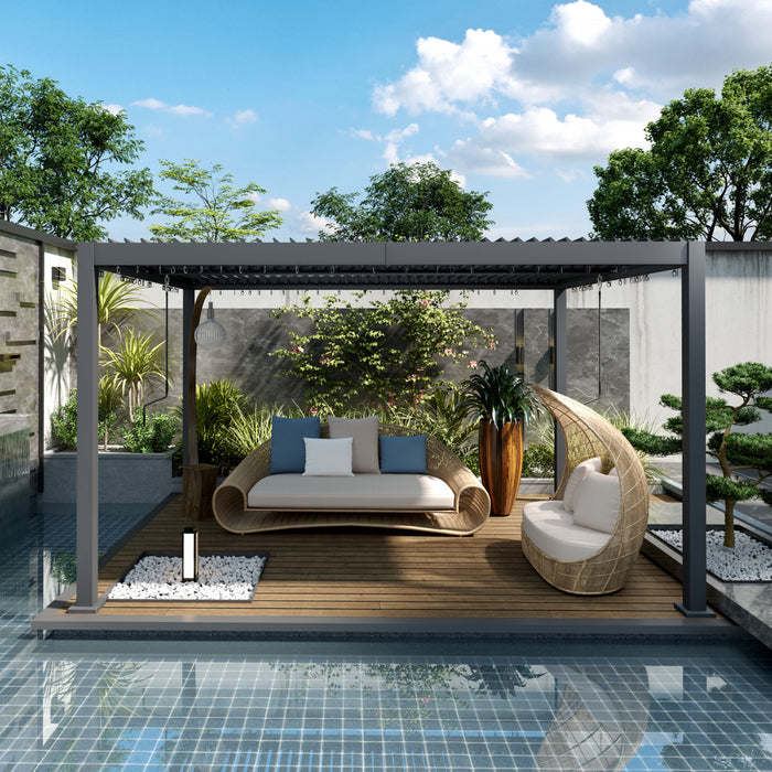 Outsunny Pergola A Persiennes 10' X 12' Toit Reglable Et Cadre En Aluminium