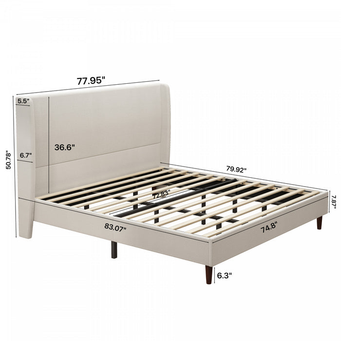 Cadre de lit king Harper rembourre avec tete de lit haute, tissu chenille, beige