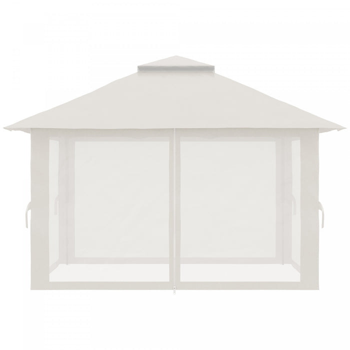 Outsunny 13' X 13' Pop Up Canopy Avec Parois Laterales En Maille, Abri De Tente A Canopy Facile Avec Toit A 2 Niveaux, Sac De Transport A Roues, Sac D’eau/sable Pour Le Jardin, Patio, Pelouse, Creme