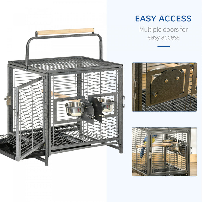 Pawhut Cage De Transport Pour Oiseaux Pour Perroquets Conures Perruches Calopsittes Grises D'afrique Avec Perchoir, Bols En Acier Inoxydable, Plateau Coulissant