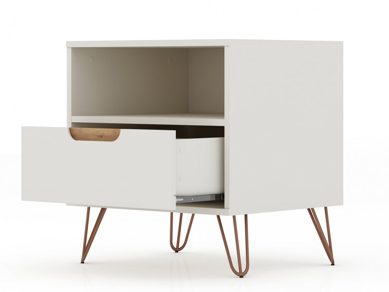 Table de nuit Rockefeller Mid-Century Modern 20\" en blanc casse (1 tiroir) - Lot de 2