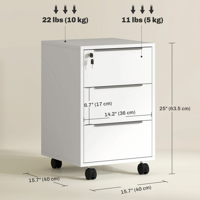 HOMCOM Classeur vertical avec serrure, 3 tiroirs, blanc