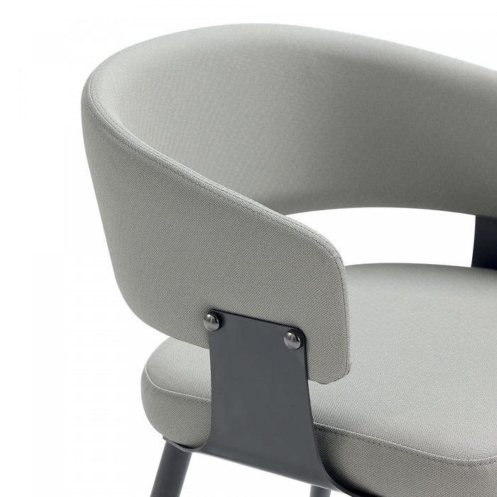 Chaise de salle a manger moderne Luce en metal texture et cuir vegetalien gris pierre