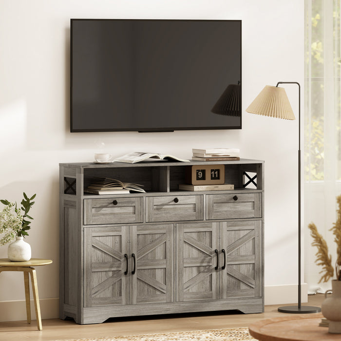 Buffet HOMCOM, Armoire de rangement avec 4 portes et 3 tiroirs, Gris
