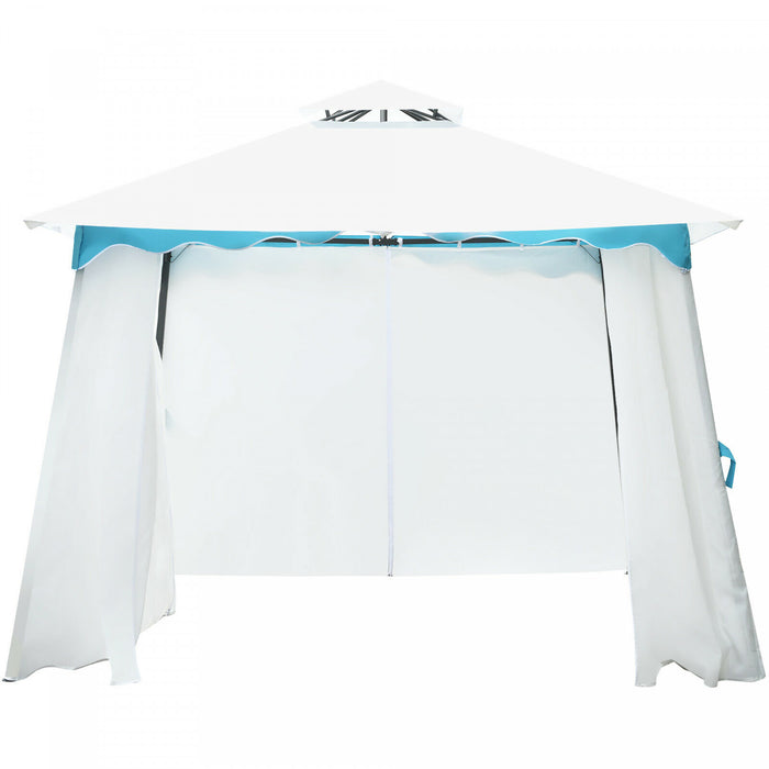 Auvent De 10 Pi X 10 Po En Acier A 2 Etages Pour Abri De Jardin, Tente A Baldaquin A Rideaux