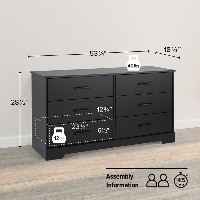 Commode champêtre Rustic Ridge de Prepac à 6 tiroirs - noire