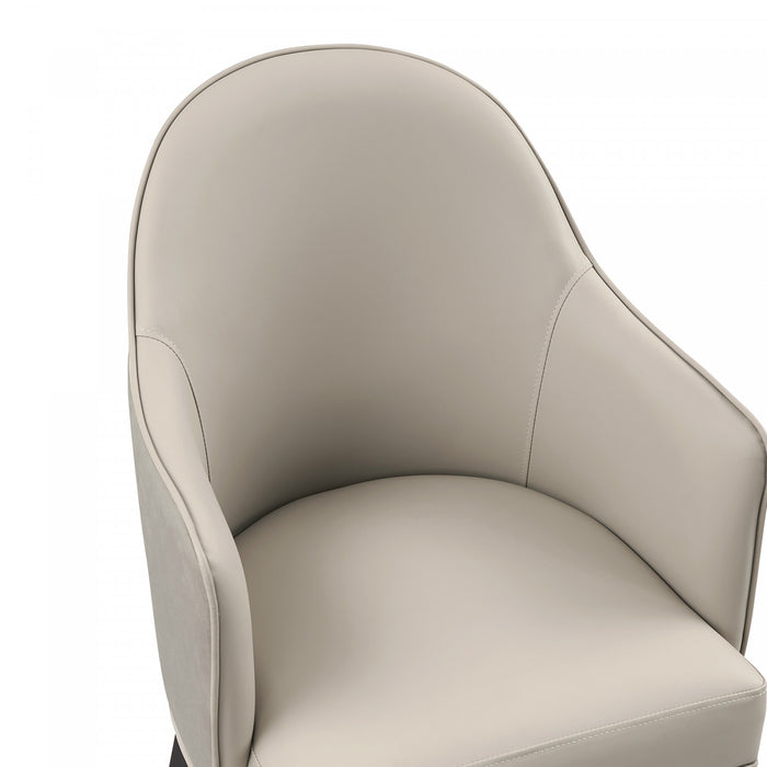 Fauteuil moderne Hillman en cuir vegetalien et velours avec accoudoirs en bois, gris clair - Lot de 2
