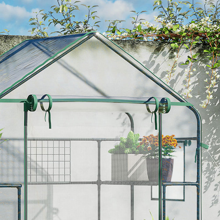 Outsunny Mini Serre, Serre De Plain-pied Avec 4 Etageres, Porte Enroulable