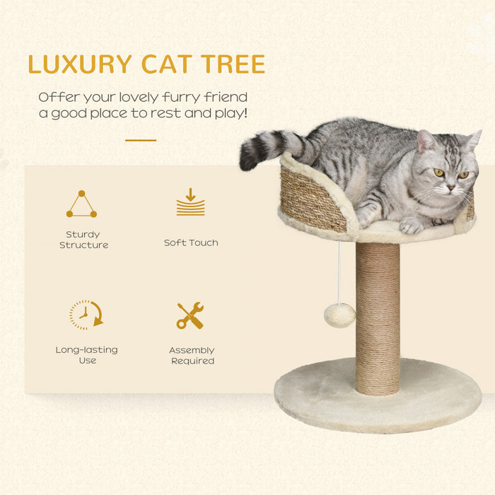 Pawhut Petit Arbre A Chat Avec Griffoir, Perchoir, Boule De Jouet, Tour De Chat Pour Chats D'interieur - 16\" X 16\" X 19\", Beige
