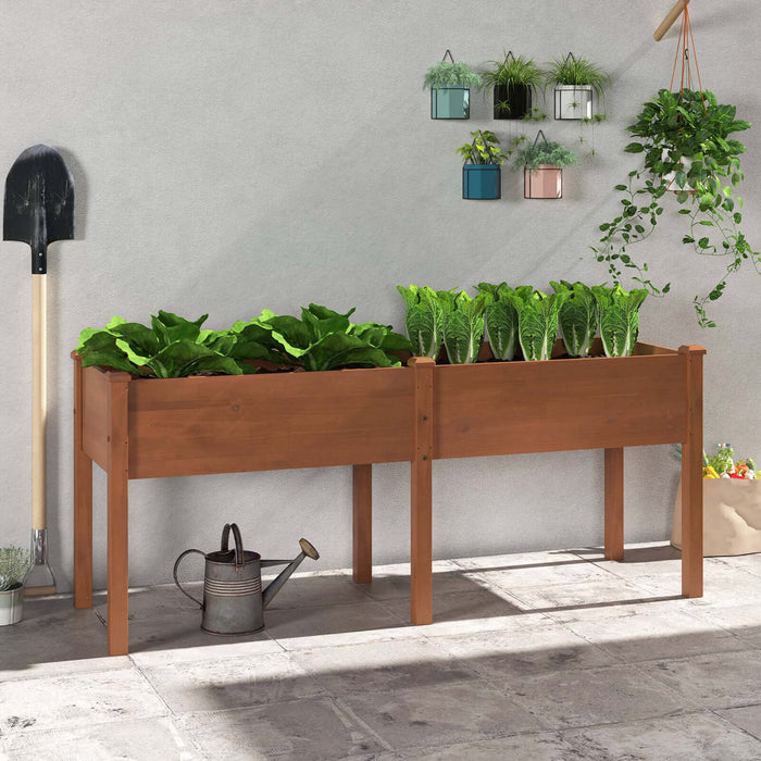 Costway Souleve Lit De Jardin Eleve Boite De Planteur De Bois D'sapin Avec 2 Grandes Zones De Plantation Marron