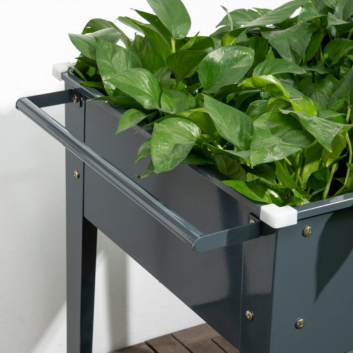 Outsunny Lit De Jardin Sureleve Avec Roues, 25\"x 22\" X 31\" En Acier Galvanise Avec Pieds Et Etagere De Rangement Pour Jardin Exterieur, Terrasse Pour Cultiver Des Legumes, Des Herbes, Des Fleurs, Gris