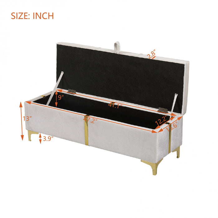 Banc Coffre De Rangement Tony En Velours Doux Avec Pieds Metalliques, Beige