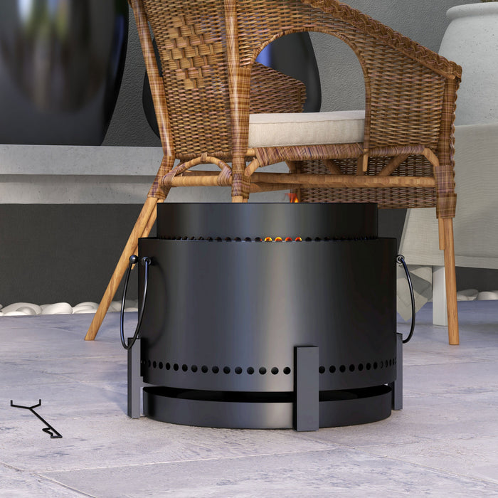 Outsunny Foyer Sans Fumee, Foyer Portable Avec Tisonnier, Noir
