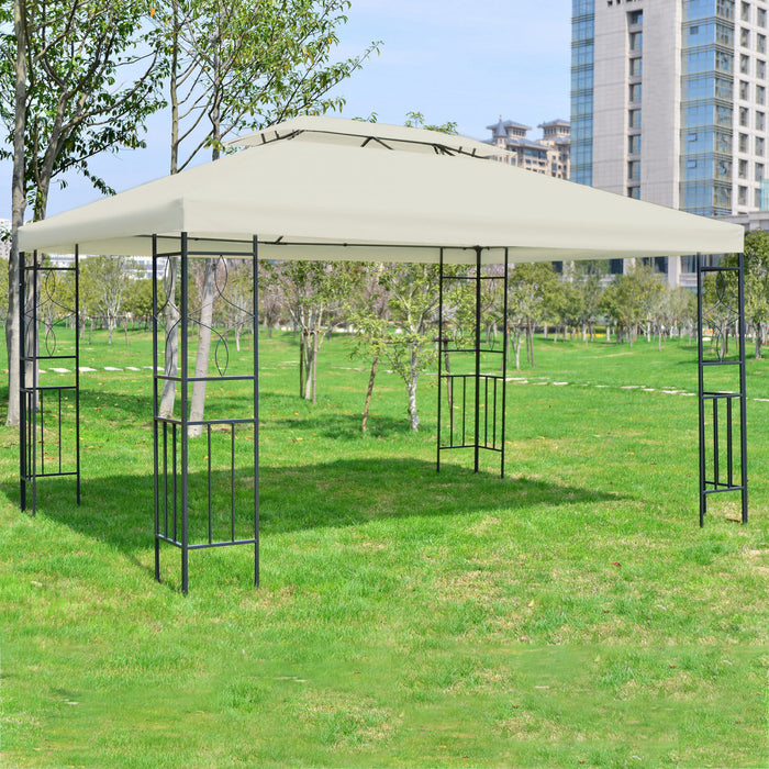 Outsunny 10x13pi Acier Gazebo Abri Soleil Patio Exterieur Fete Evenement Auvent Ventile Toit Blanc Creme