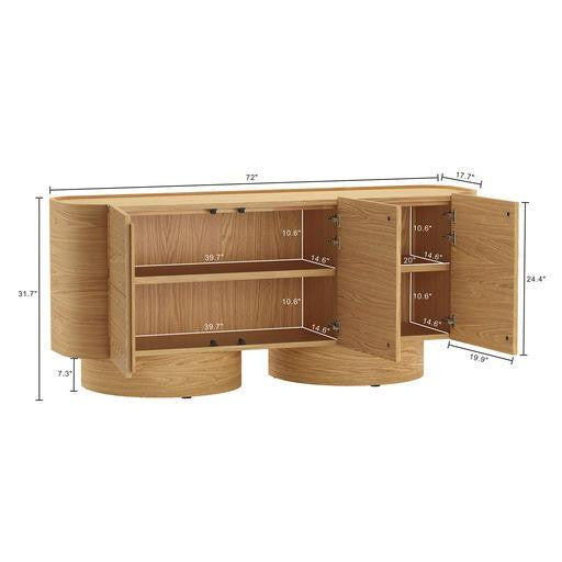 Buffet contemporain Solis 183 cm en bois massif naturel (3 portes)