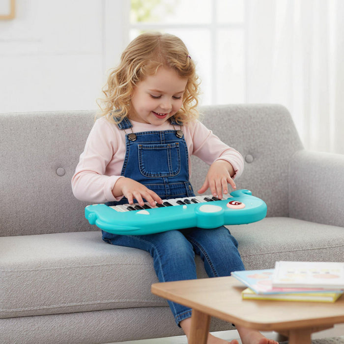 Costway Clavier de Piano pour Enfants 25 Touches en Forme d'Elephant, Jouet Piano Numerique avec Musique et Lumieres Integrees - Bleu