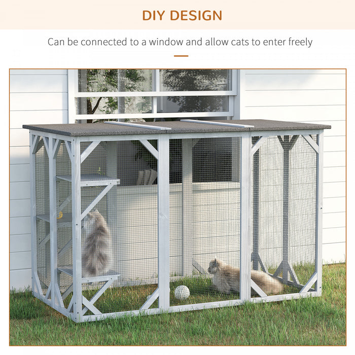 Pawhut 71\" X 31.5\" X 44\" Cage Pour Chats Interieur Exterieur Maison En Bois Pour Petits Animaux Clapier Pour Lapin, Chien, Chaton, Cage-canon Avec Toit Impermeable, Plates-formes A Plusieurs Niveaux