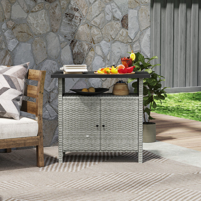 Outsunny Meuble de Rangement en Rotin, Buffet Exterieur, Gris