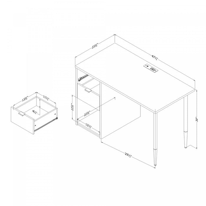 Bureau d’ordinateur Amyra avec multiprise - blanc solide