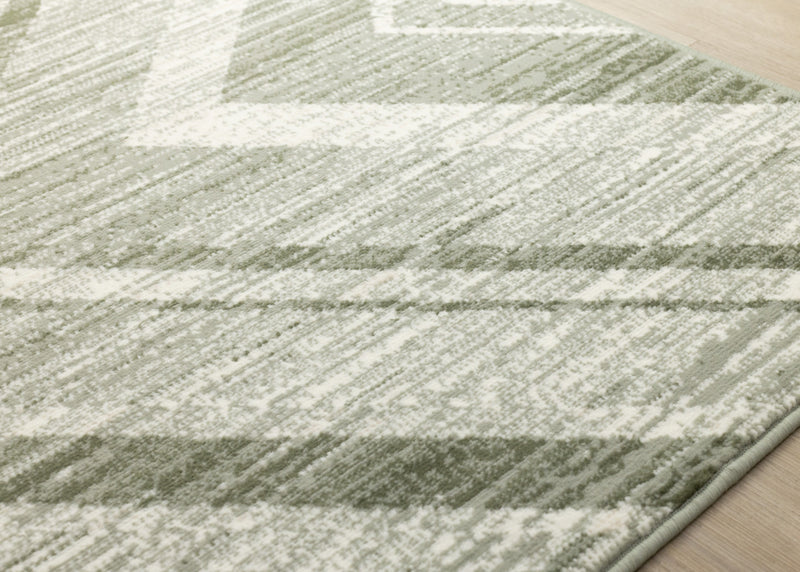 Tapis Florence vert et blanc a motif chevron vieilli, 5'3\" x 7'4\"