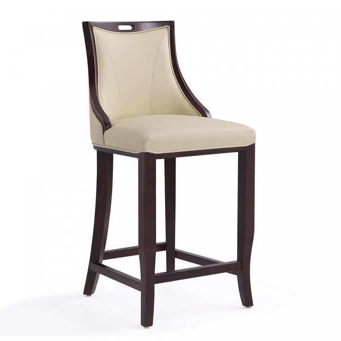 Tabouret de bar en bois traditionnel Emperor avec assise rembourree creme - Lot de 3