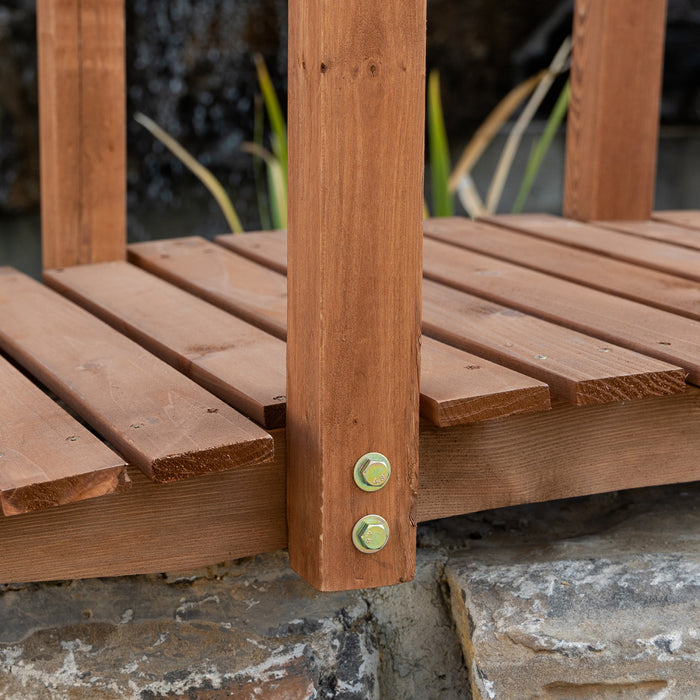 Outsunny 5ft Pont De Jardin En Bois Decoration Exterieure Pont De Bassin Passerelle Corde De Chanvre Inclus Bois De Sapin Orange