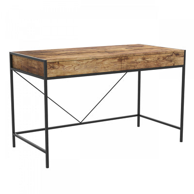49” Computer Desk With 2 Drawers - Brown Wood With Black Metal | Bureau d’ordinateur de 49 po avec 2 tiroirs - bois brun avec métal noir
