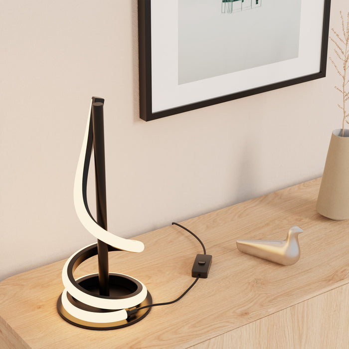 Lampe de table sculpturale courbée à DEL de 16 po noir mat 