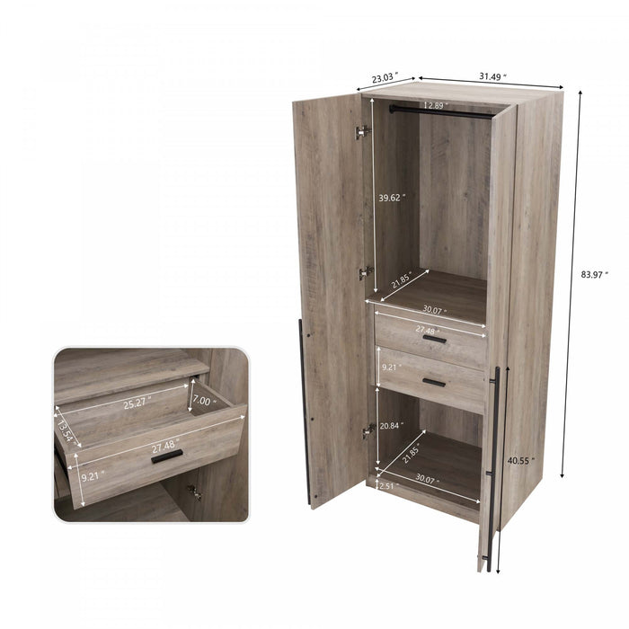 Armoire-penderie moderne Lee 3 pieces en gris rustique