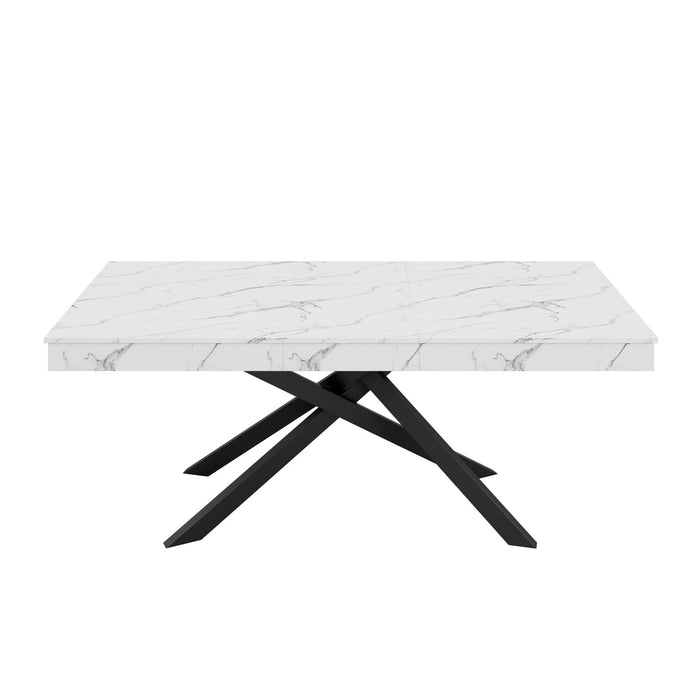 FlexDine Table a Manger Rectangulaire Extensible 55-71 po avec Pieds Croises et Finition Effet Marbre, Marbre Blanc