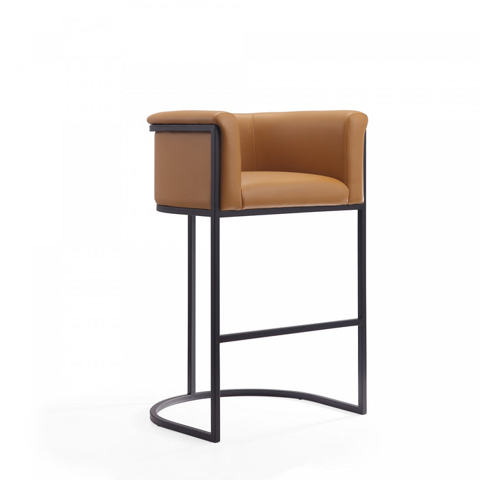 Tabouret de bar cosmopolite mi-siecle moderne en metal et tissu, coloris camel - Lot de 3
