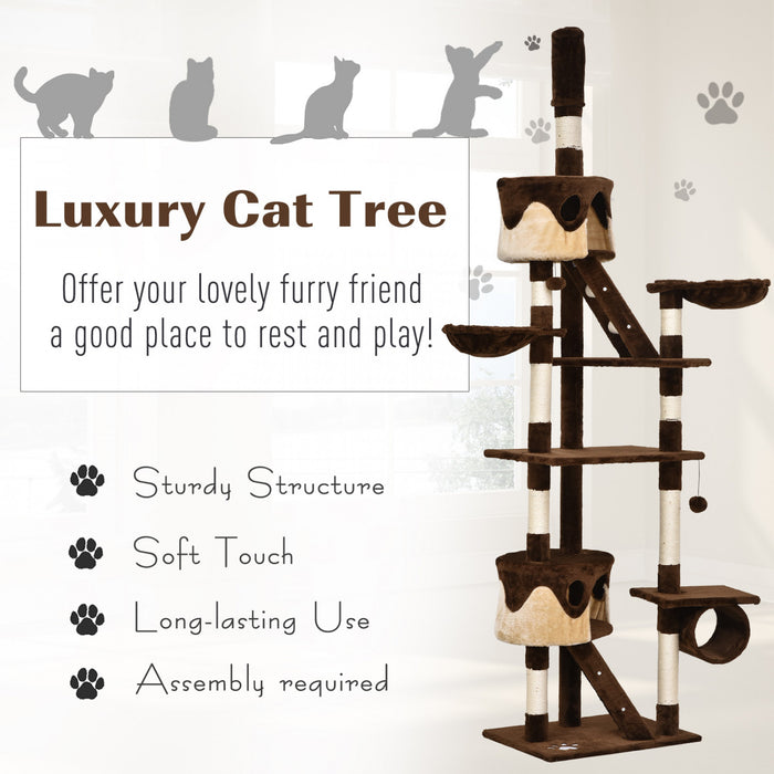 Pawhut 94 \"-102\" Enorme Arbre A Chat Plafond Haut Chat Condo Griffoir Centre D'activite Multi-niveaux Maison De Jeu Marron