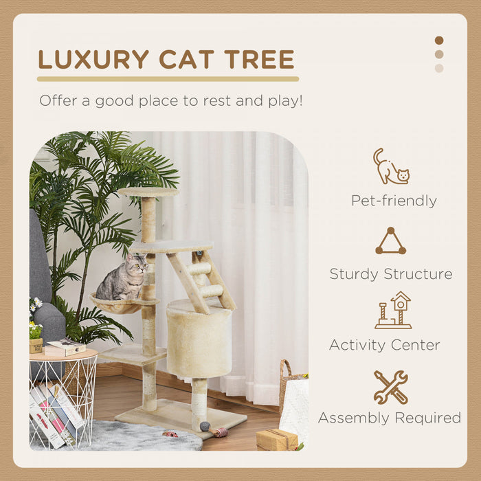 Pawhut 49 '' Arbre A Chat Tour Chaton Griffoir Griffoir Escalade Centre D'activite Maison De Jeu Meubles Pour Animaux De Compagnie Beige