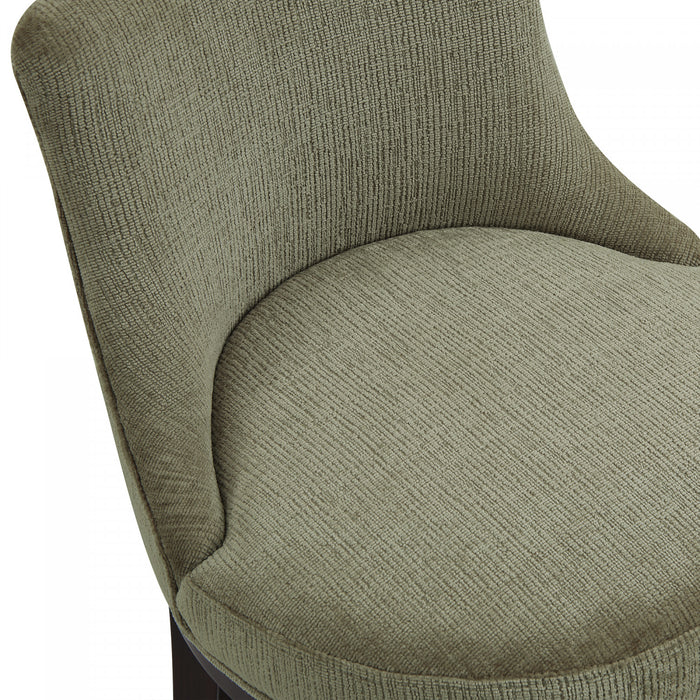 Tabouret de bar moderne en bois Lucia, tapisse de chenille, vert feuille