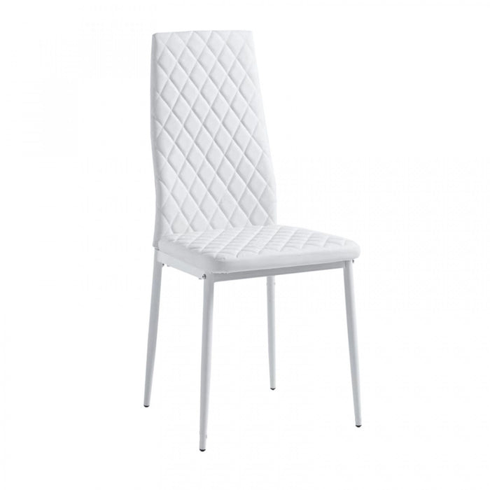 Ensemble de chaises de salle a manger modernes Ava avec motif de grille en diamant (lot de 6), cuir ignifuge et cadre en metal, blanc