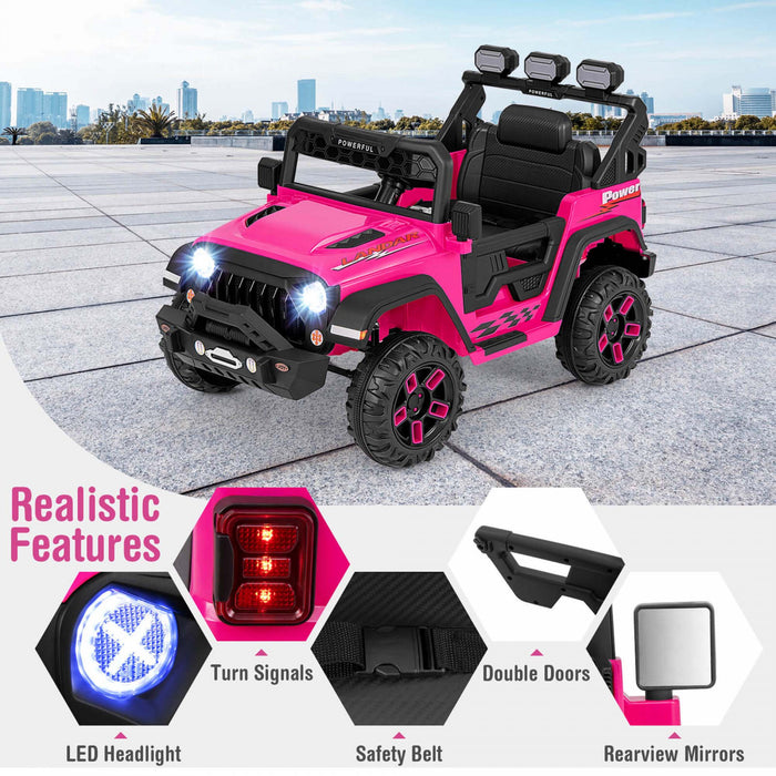 Costway 12v Enfants Roulent Sur Le Camion Avec 2 * 12v Moteurs Suspension De Ressort Et Telecommande Rose