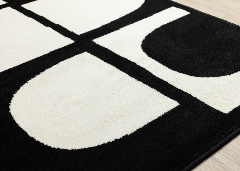 Motif geometrique dynamique noir et blanc Florence, 5'3\" x 7'4\"