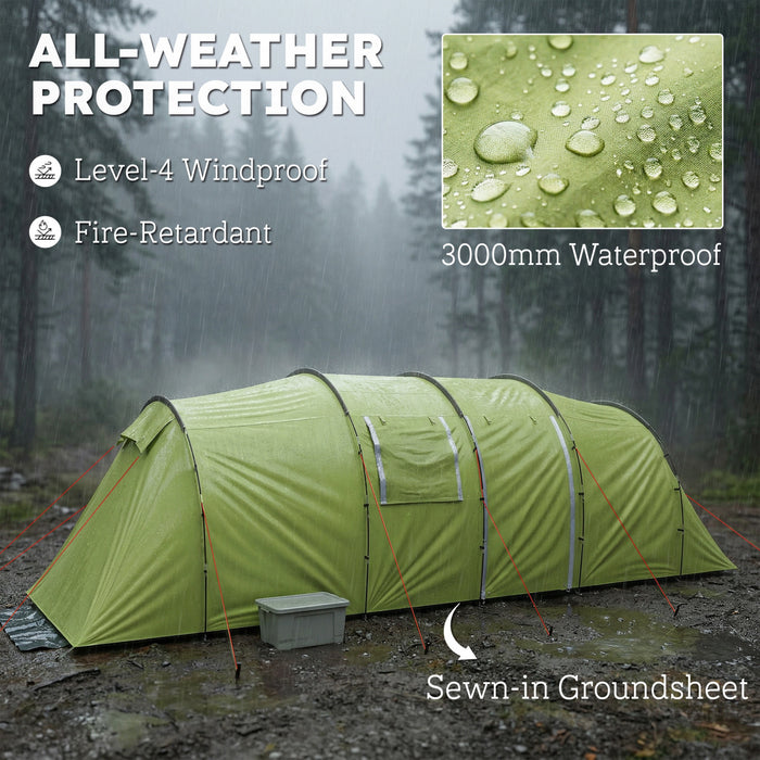 Outsunny Tente de Camping pour 6 Personnes, Grande Tente Familiale Impermeable Vert Clair