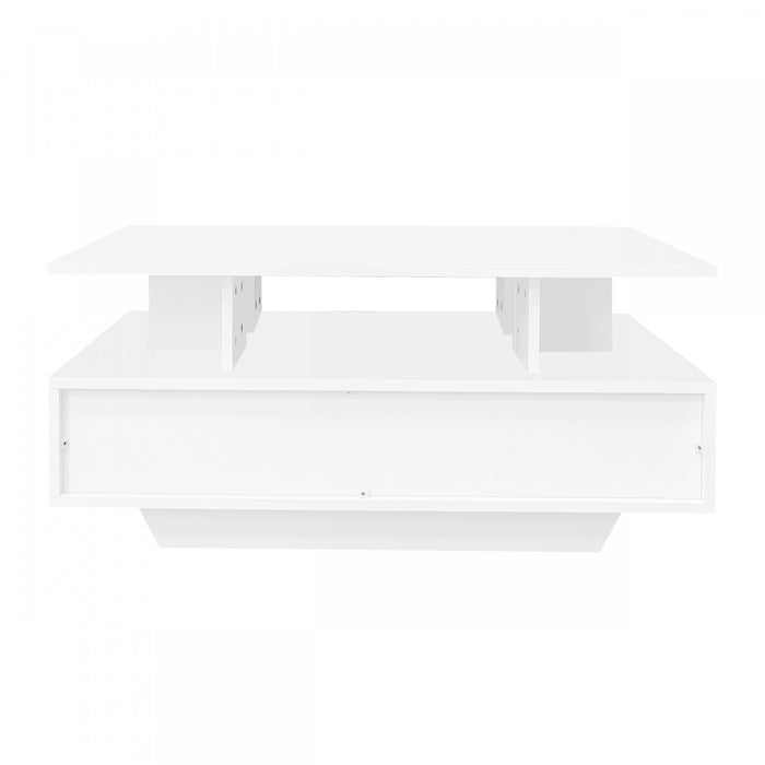 Lucas table basse LED – table basse avec tiroirs de rangement et etageres ouvertes, blanc