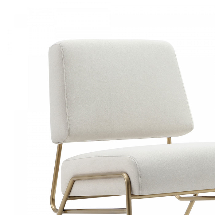 Fauteuil lounge contemporain moderne en metal et tissu Serenity, coloris ecru