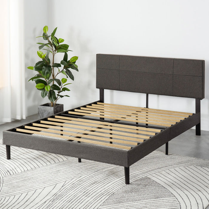 Denna lit plateforme rembourré avec tête de lit gris foncé - Double
