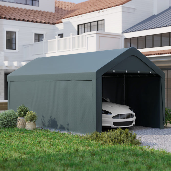 Outsunny Abri D'auto 10 X 20 Pieds, 2 Portes Enroulables, Gris Fonce