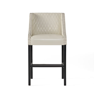 Tabouret De Bar Deborah Avec Accoudoirs, Revêtement En Cuir Reconstitué Matelassé - Coloris Ivoire