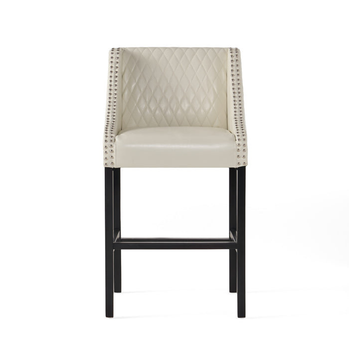 Tabouret De Bar Deborah Avec Accoudoirs, Revêtement En Cuir Reconstitué Matelassé - Coloris Ivoire