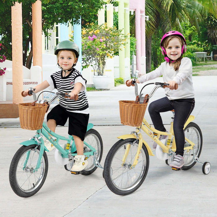 Costway 18\" Velo Enfants Avec Guidon Reglable En Hauteur Siege Panier Cloche Roues D'entrainement Jaune