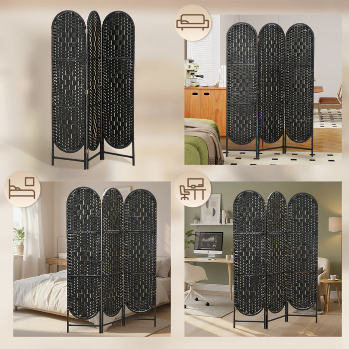 HOMCOM Paravent 3 Panneaux, Ecran de Confidentialite Pliable, Noir