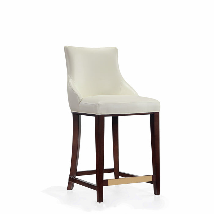 Tabouret de comptoir moderne en bois avec assise rembourree Shubert, ivoire – Lot de 2