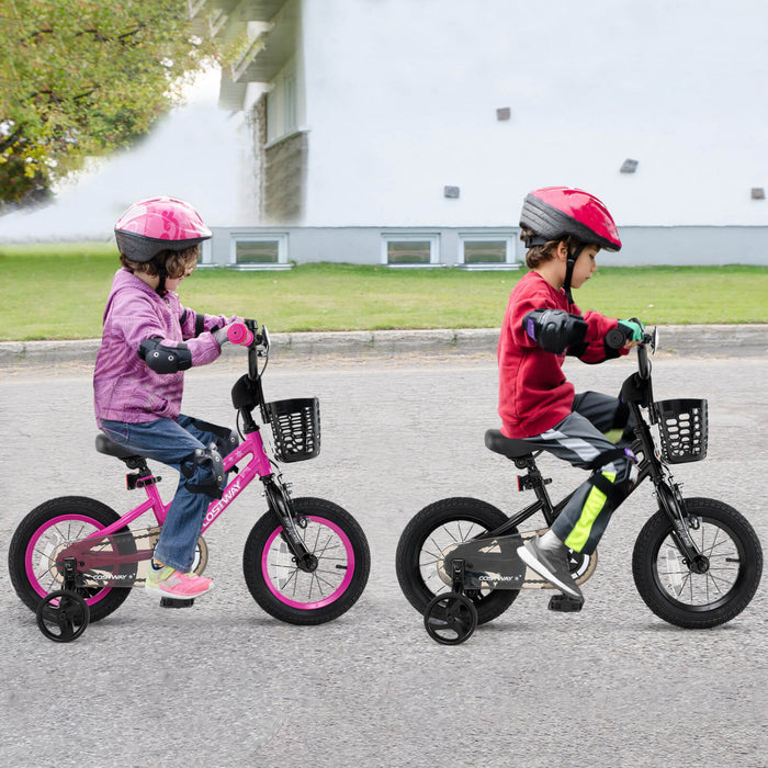 Costway 12\" Velo Pour Enfants Avec Roues D'entrainement Guidon Reglable Et Frein A Main De Siege Rose