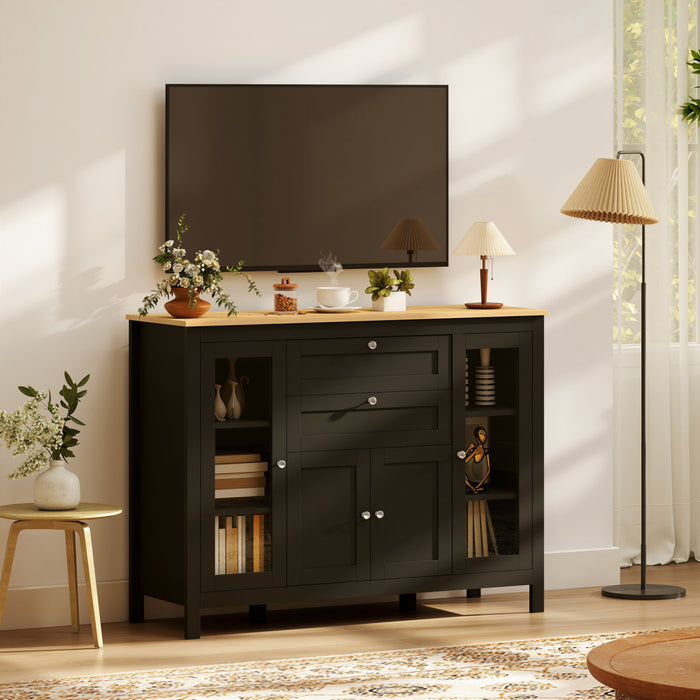 HOMCOM Buffet avec 2 Tiroirs 3 Armoires de Rangement, Marron