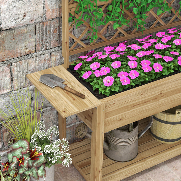 Outsunny Lit De Jardin Sureleve Avec Treillis Et Etageres Pliables, Naturel